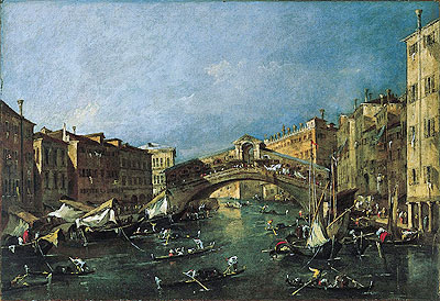 View of the Rialto, Venice from the Grand Canal, c.1780/90 | Francesco Guardi | Gemälde Reproduktion