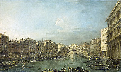 Regatta at the Grand Canal at the Rialto Bridge in Venice, c.1780/93 | Francesco Guardi | Painting Reproduction