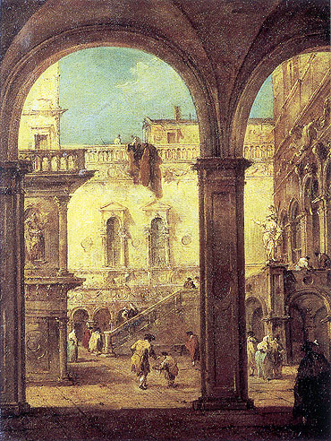 Capriccio with the courtyard of the Doge's Palace | Francesco Guardi | Painting Reproduction