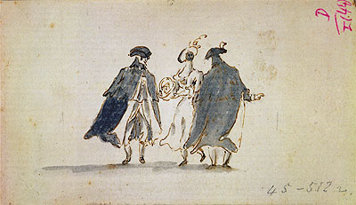 Three Masked Figures in Carnival Costume, c.1775/80 | Francesco Guardi | Painting Reproduction