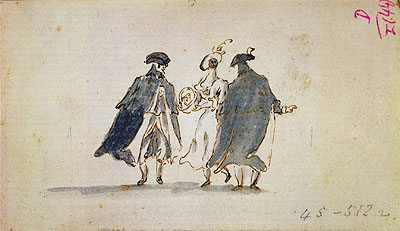Drei maskierte Figuren in ... | Francesco Guardi | Gemälde Reproduktion