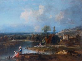 Landscape with Figures and Flocks, c.1735/45 by Francesco Zuccarelli | Painting Reproduction