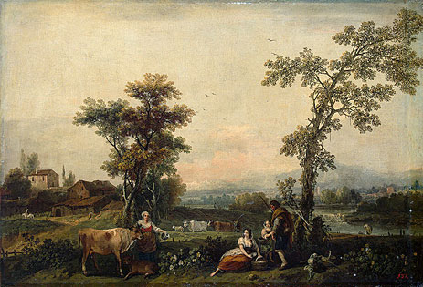 Landscape with a Woman Leading a Cow, c.1740 | Francesco Zuccarelli | Gemälde Reproduktion