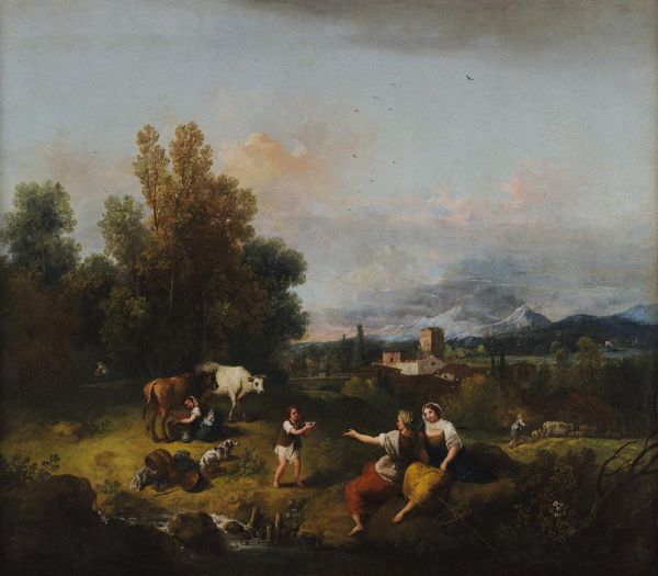 Landschaft mit Melken, c.1740/50 | Francesco Zuccarelli | Gemälde Reproduktion