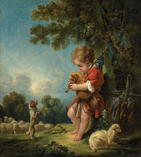 Shepherd Boy Playing Bagpipes, c.1754 | Boucher | Painting Reproduction