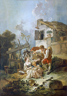 Man Offering Grapes to a Girl | Boucher | Painting Reproduction