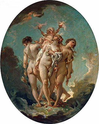 The Three Graces carrying Amor, God of Love, undated | Boucher | Gemälde Reproduktion