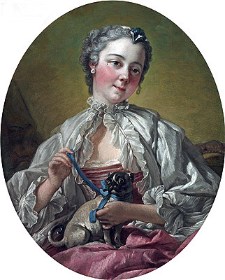 Young Lady Holding a Pug Dog, c.1745 | Boucher | Painting Reproduction
