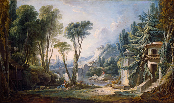 Pastorale Landschaft mit Fluss | Boucher | Gemälde Reproduktion