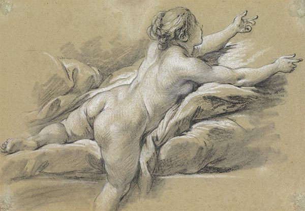 Eine nackte Frau, die nach rechts greift | Boucher | Gemälde Reproduktion