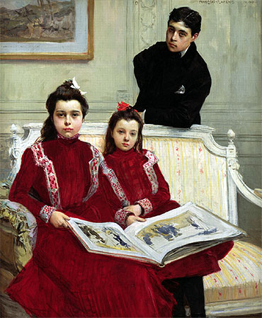 Family Portrait of a Boy and his Two Sisters, 1900 | Francois Flameng | Painting Reproduction