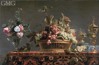 Grapes in a Basket and Roses in a Vase, Undated | Frans Snyders | Painting Reproduction