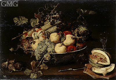 Fruit in a Bowl and a Sliced Melon, c.1650 | Frans Snyders | Painting Reproduction
