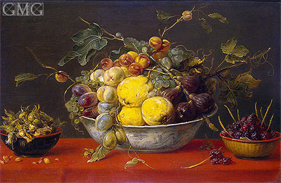 Fruit in a Bowl on a Red Cloth, c.1640 | Frans Snyders | Painting Reproduction