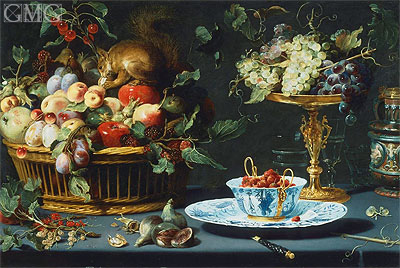 Still Life with Fruit, Wan-Li Porcelain, and Squirrel, 1616 | Frans Snyders | Painting Reproduction