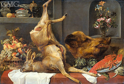 Still Life with a Large Dead Game, Fruit and Flowers, 1657 by Frans Snyders | Painting Reproduction