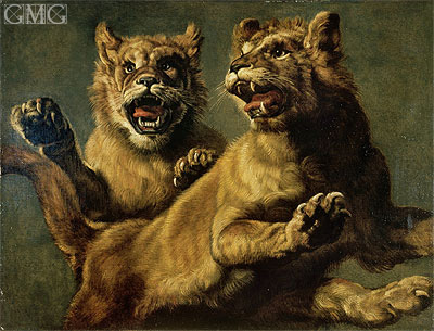 Two Young Lions Jumping, n.d. | Frans Snyders | Painting Reproduction