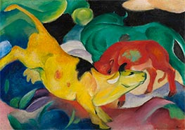 Cows, red, green, yellow, 1911 by Franz Marc | Painting Reproduction