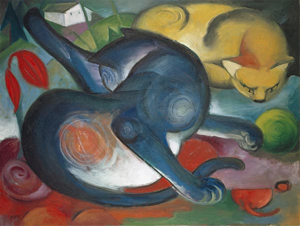 Two Cats, Blue and Yellow, 1912 by Franz Marc | Painting Reproduction