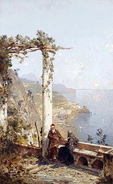 Kapuzinermönche eines Klosters bei Amalfi hoch über dem Golf, undated von Unterberger | Gemälde-Reproduktion