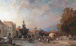 A Market in Naples, undated by Unterberger | Painting Reproduction