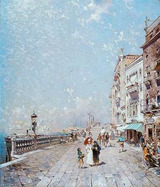 The Molo, Venice, Looking West with Figures Promenading | Unterberger | Painting Reproduction