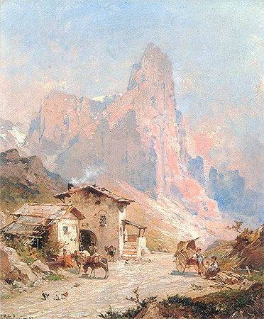 Figures in a Village in the Dolomites, 1887 | Unterberger | Painting Reproduction