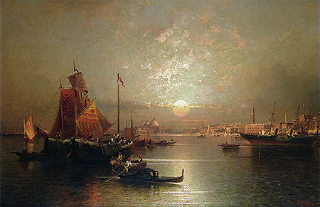 Shipping on the Lagoon, Venice at Sunset, n.d. | Unterberger | Painting Reproduction