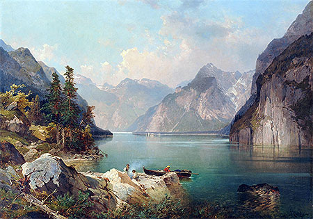 Alpsee mit Rastenden, c.1876/77 | Unterberger | Gemälde Reproduktion