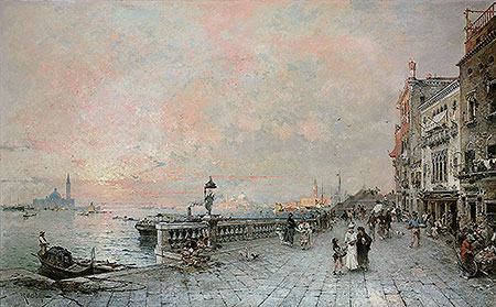The Riva dei sette Martiri, looking towards the Ponte de la Veneta Marina, Venice, 1894 | Unterberger | Painting Reproduction