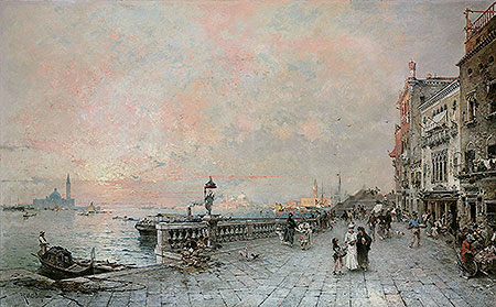 The Riva dei sette Martiri, looking towards the Ponte de la Veneta Marina, Venice | Unterberger | Painting Reproduction