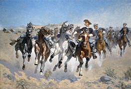 Abgestiegen: Die vierten Soldaten bewegen die geführten Pferde | Frederic Remington | Gemälde Reproduktion