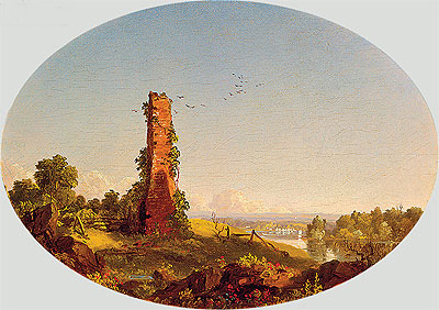 Neuengland-Landschaft mit Ruine eines Schornsteins | Frederic Edwin Church | Gemälde Reproduktion