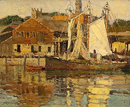 Atlantis Wharf, Gloucester, Massachusetts, c.1920 by Frederick J. Mulhaupt | Painting Reproduction