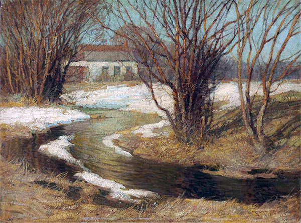 House by a Stream, n.d. by Frederick J. Mulhaupt | Painting Reproduction