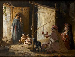 Frauen in Biskra beim Weben des Burnus | Frederick Arthur Bridgman | Gemälde Reproduktion