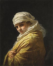 Junge Frau mit weißem Turban | Frederick Arthur Bridgman | Gemälde Reproduktion