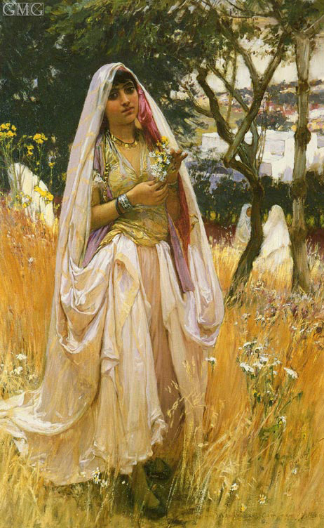 Moorish Girl, Algiers Countryside, 1880 | Frederick Arthur Bridgman | Gemälde Reproduktion