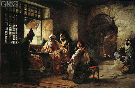 An Interesting Game, 1881 by Frederick Arthur Bridgman | Painting Reproduction