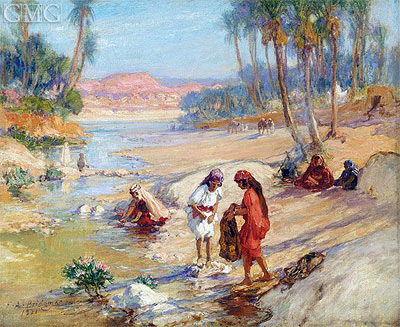 Women Washing Clothes in a Stream, 1921 by Frederick Arthur Bridgman | Painting Reproduction
