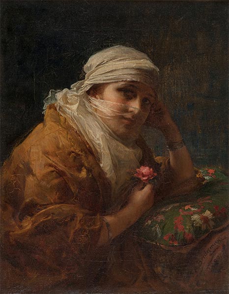 Woman Holding a Flower, 1881 | Frederick Arthur Bridgman | Painting Reproduction