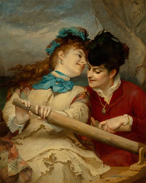 Über das, worüber die jungen Frauen reden, c.1870 | Frederick Arthur Bridgman | Gemälde Reproduktion