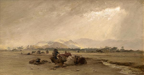 Halt in der Oase Biskra, 1879 | Frederick Arthur Bridgman | Gemälde Reproduktion