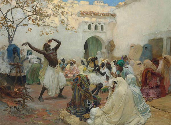 Die Zeremonie der Aïssaoui in Blida, Algerien, 1889 | Frederick Arthur Bridgman | Gemälde Reproduktion
