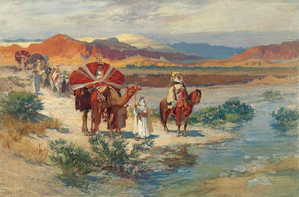 Eine Karawane in der Wüste | Frederick Arthur Bridgman | Gemälde Reproduktion