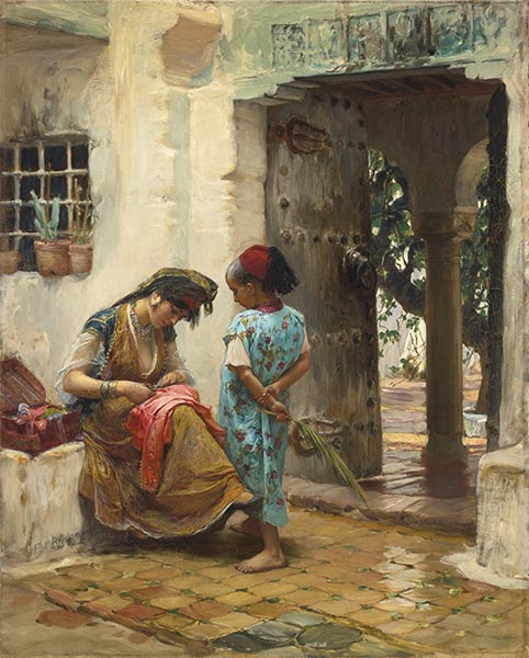 The Sewing Lesson, undated | Frederick Arthur Bridgman | Painting Reproduction