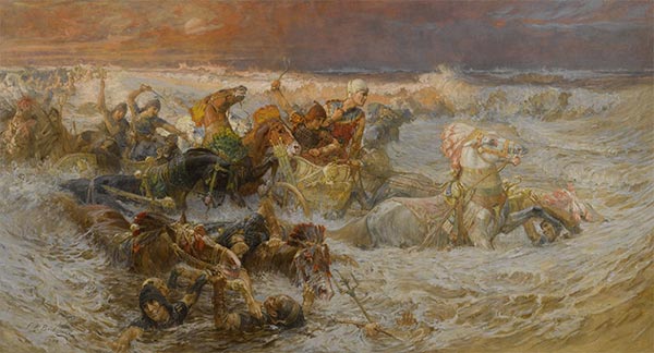 Pharao und sein Heer werden vom Roten Meer verschlungen, 1900 | Frederick Arthur Bridgman | Gemälde Reproduktion