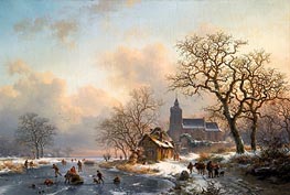 A Winter Landscape with Skaters on a Frozen River, 1867 by Kruseman | Painting Reproduction