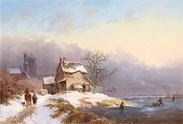 Dorfbewohner an einem zugefrorenen Fluss, 1849 von Kruseman | Gemälde-Reproduktion