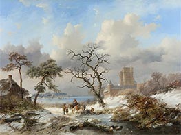 Winter Landscape with Figures, Undated by Kruseman | Painting Reproduction
